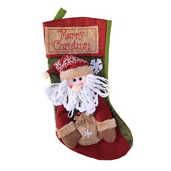 18" Christmas Stocking 3D Plush Santa Snowman Reindeer Design Hanging Burlap Stocking for Farmhouse Holiday Decor