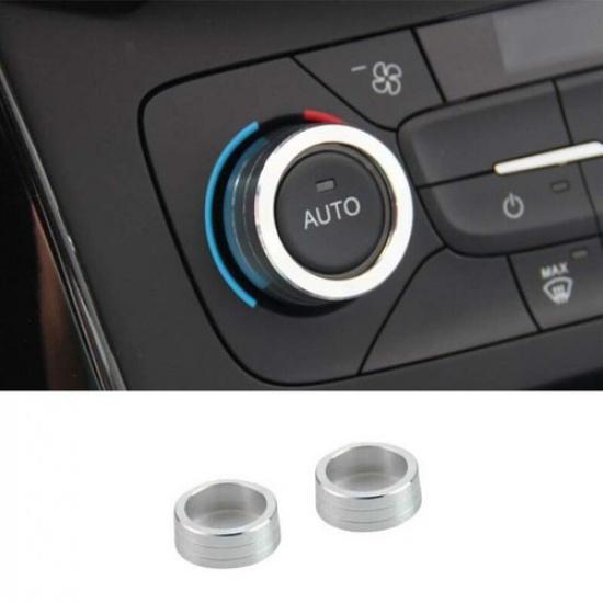 Silver For Ford Focus 2015-2018 Aluminum AC Knob Cover Trim Middle Console 2PCS