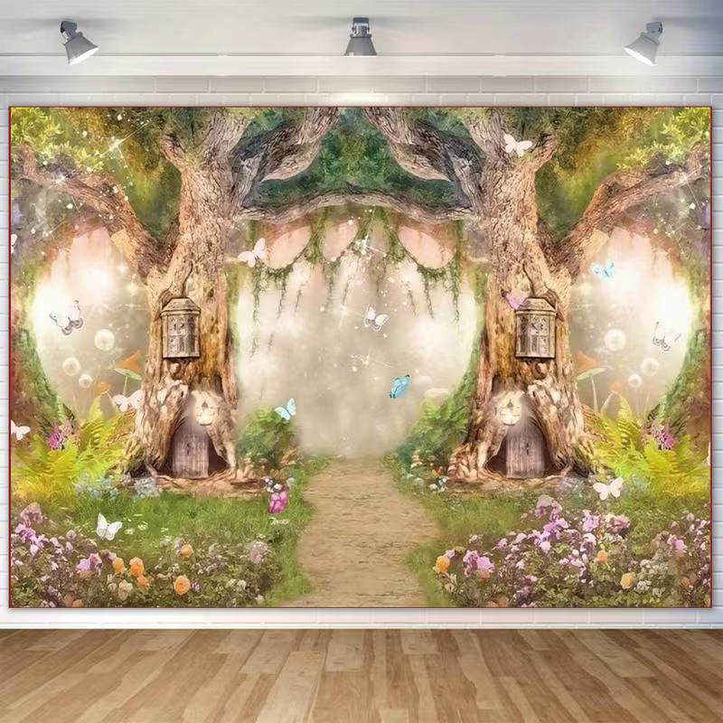 2D Whimsical Fantasy Forest Background Cloth Photo Booth Prop