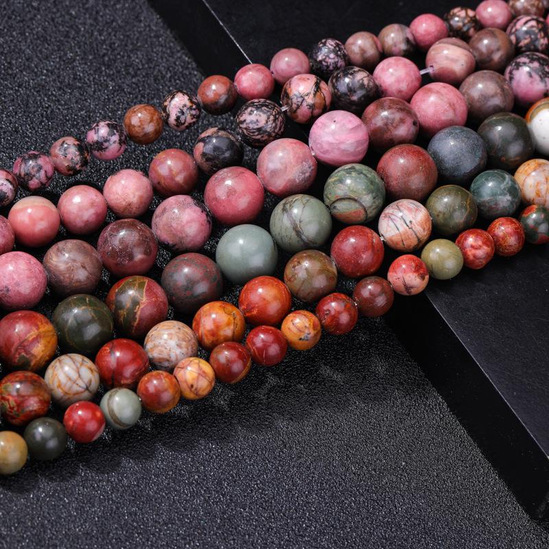 Black Line Rhodochrosite Picasso Red Turquoise Beads for DIY Bracelets, Bangles, Necklaces - Round Loose Accessories