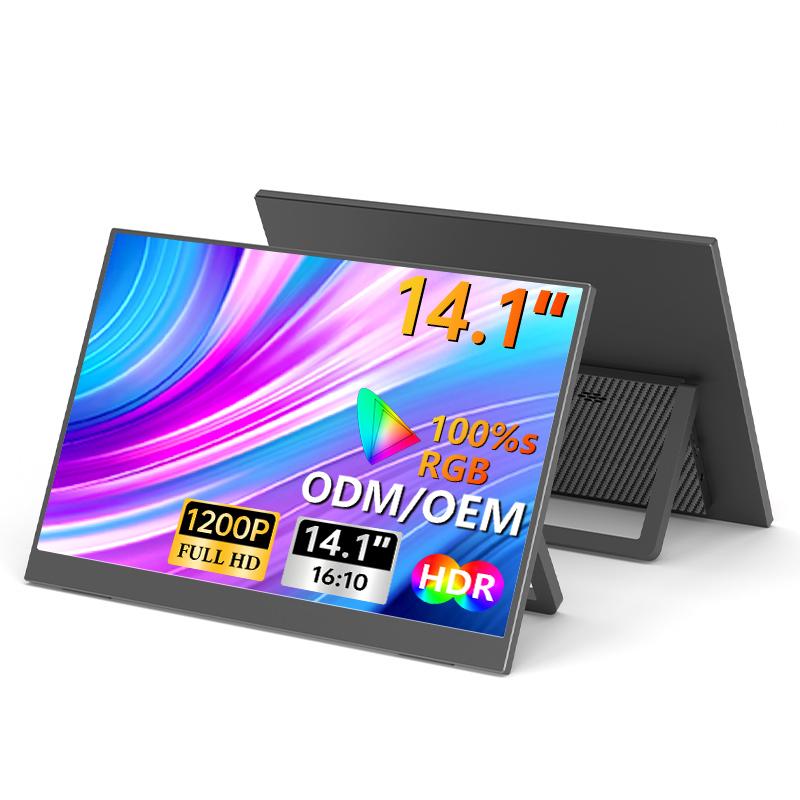 Hot Selling 14 Inch Portable Monitor with 1920*1200P for HD-MI Type C Screen IPS Panel LCD Backlit Portable Monitor Extension