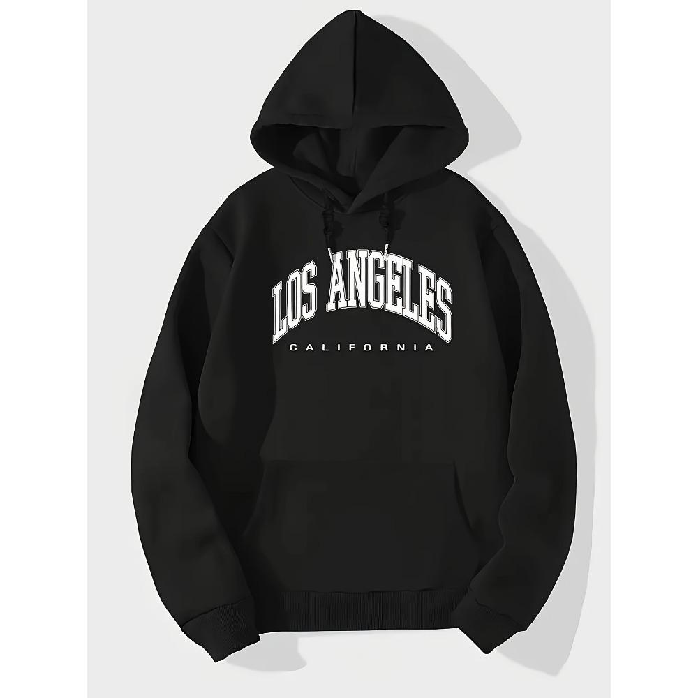 Chic Design women "LOS ANGELES CALIFORNIA" Letter Print Long Sleeve Sweatshirt With A Kangaroo Pocket