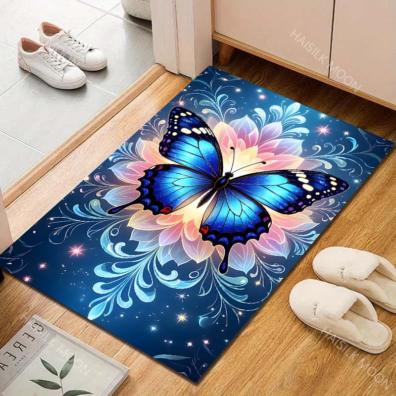 1PC Blue Butterfly Floral Stars Carpet for Living Room Bedroom Sofa Home Decor Rus Non-slip Floor Mat Luxury Gift Multiple Sizes