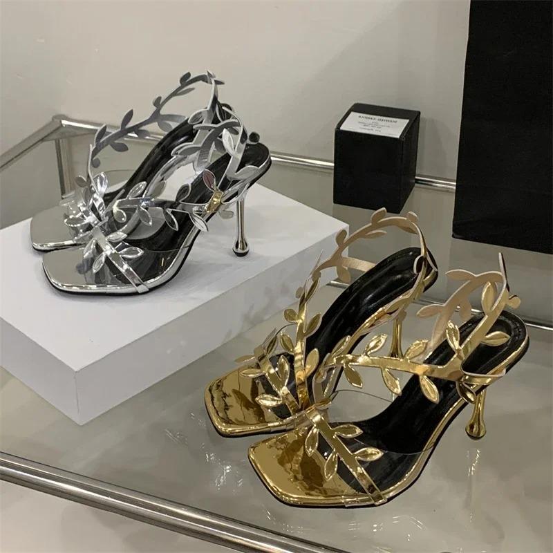 Fashion Summer High Heel Sandals Sexy Design Square Toe Women Sandals Fashion Shoes for Womne Band Thin Heels Banquet Prom Slip-on Shoes