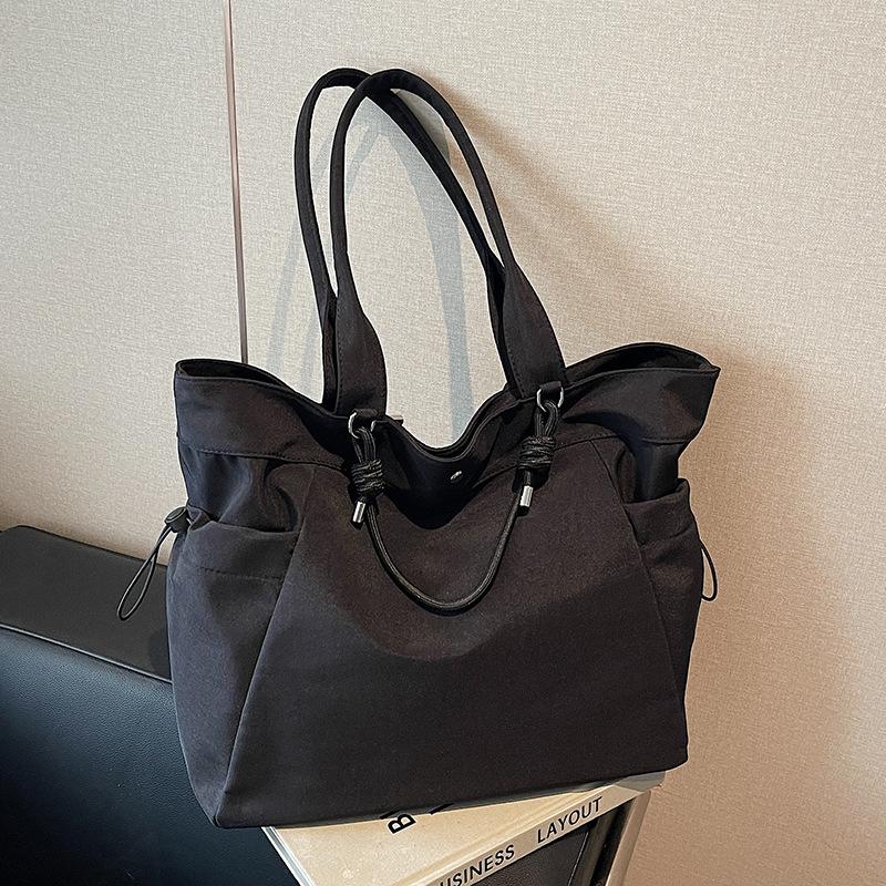 Nylon Tote Bag Women Large Capacity Shoulder Bag with Side Pockets and Adjustable Handle