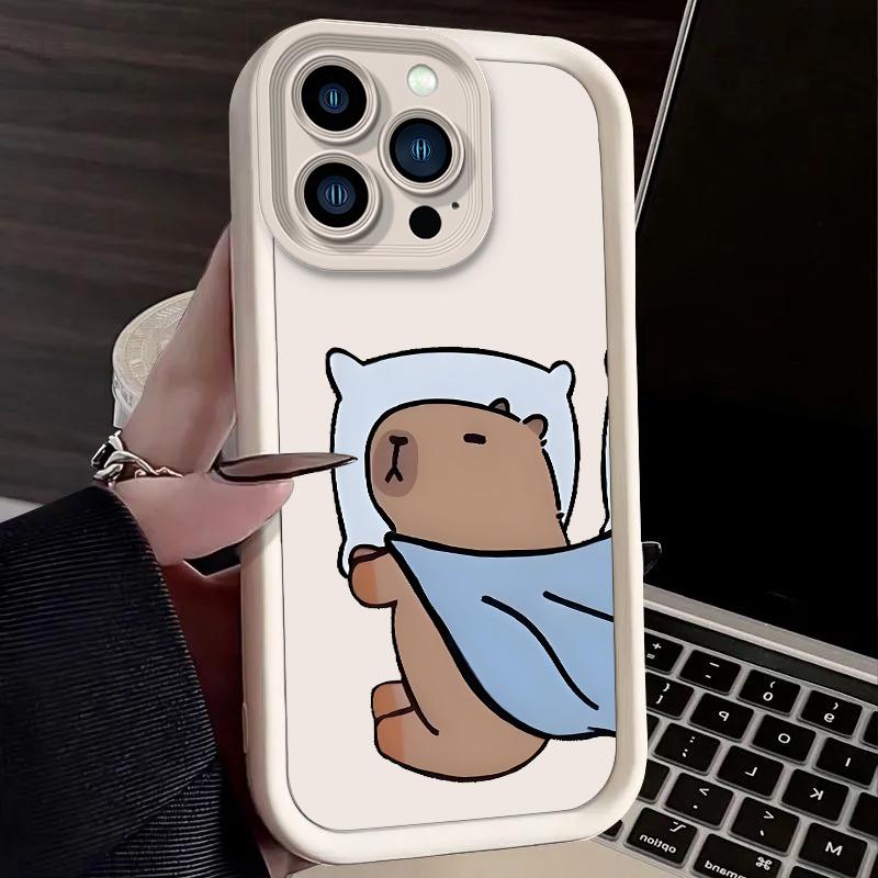 Cartoon Lovely Sitting Sleeping Capybara Case for iPhone 17 Air 16 E 15 14 Plus 13 12 Mini 11 Pro Max Dustproof Silicone Cover
