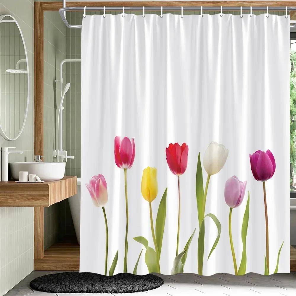 

Flowers Plant Shower Curtains Garden Pink Floral Bird Drum Tower Fabric Bathroom Decor Splash Resistant Partition Bath Curtains W60H190(CM)-1 Pcs