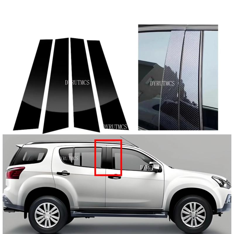 4PCS Glossy Black Carbon Pillar Post Fit For ISUZU MU-X 2012 2013 2014 2015-2022 Door Window Column BC Trim Sticker Cover