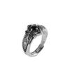 Retro Distressed Dark Rose Thorn Ring with Black Zirconia - Personalized Hip Hop Gift