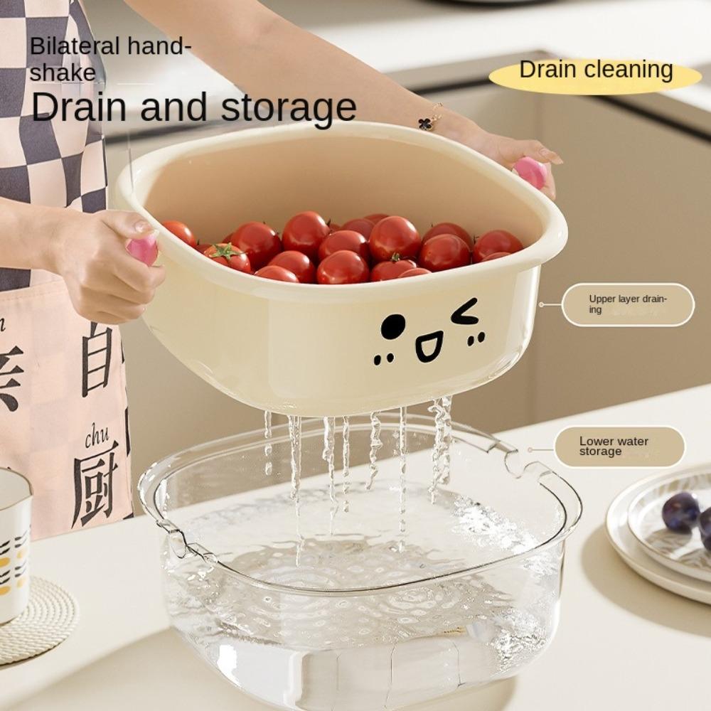 Thickened Fruit Washing Basket Plastic Washing Vegetable Basin Home Use Fruit Tray Gift