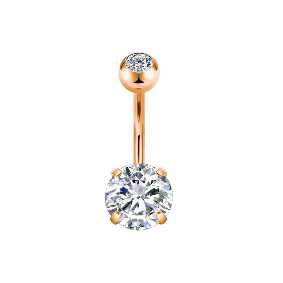 Round Double-Head Zirconia Stainless Steel Navel Ring