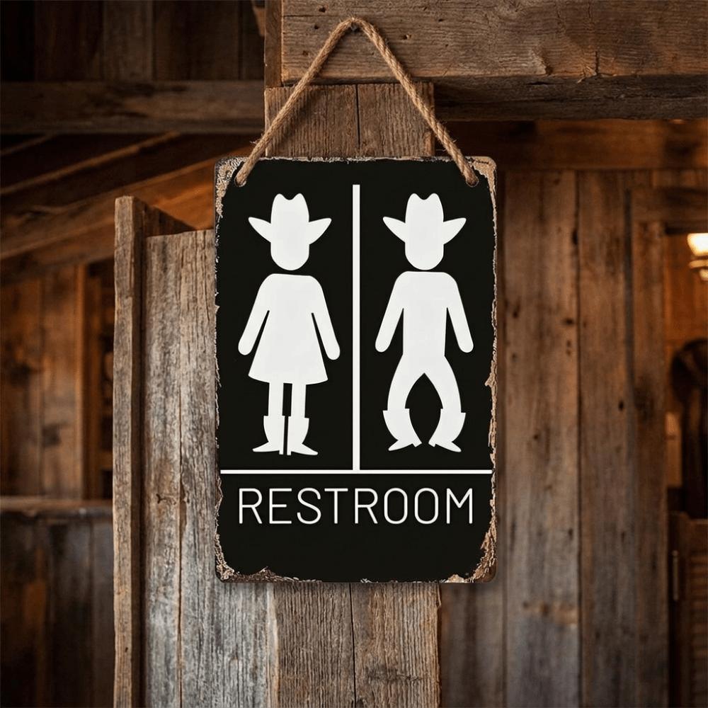 Wooden Wall Art Sign Wreath Circle Decorative Plaque Cute Bathroom Sign Plate Toilet