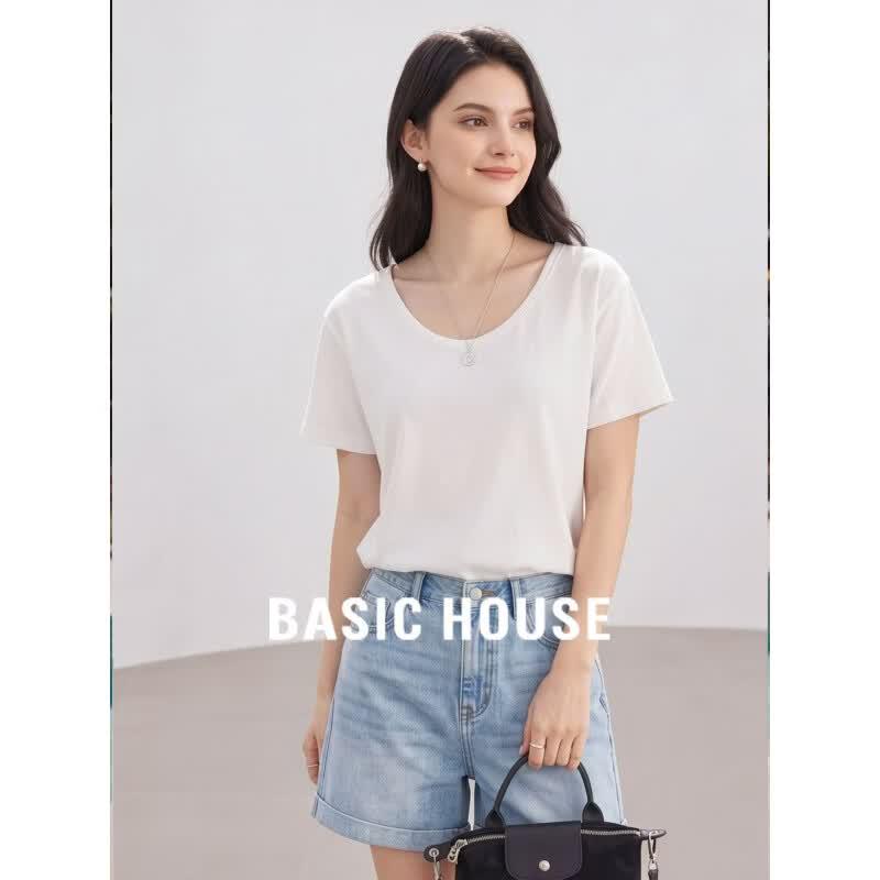 Basic House Women's U-Neck Short Sleeve T-Shirt