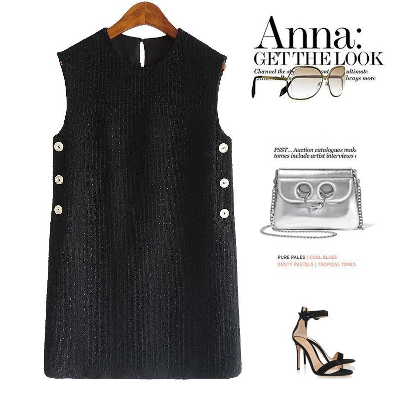 

Elegant Black Wool Sleeveless Straight Dress Red L