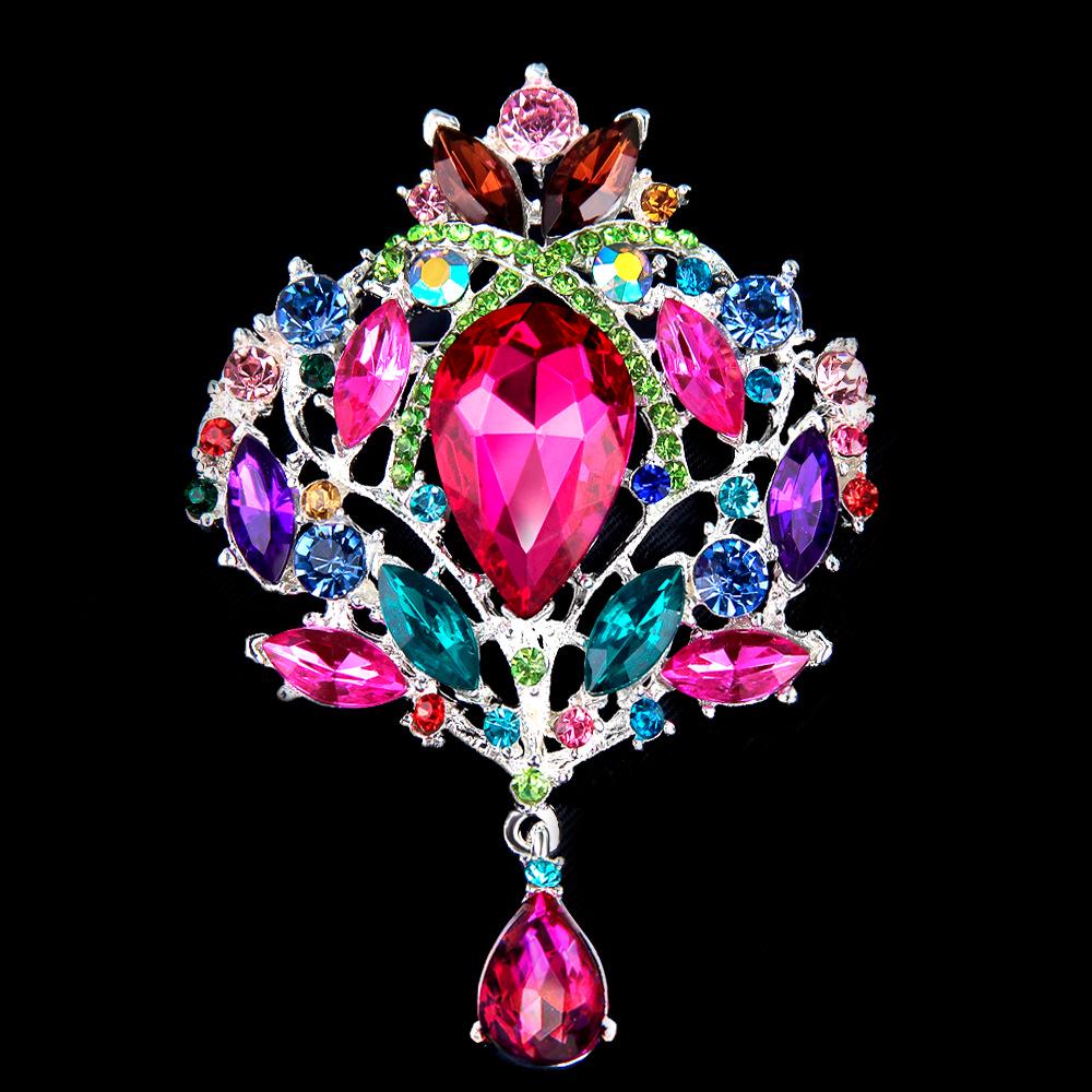 Shiny Crystal Teardrop Brooch Crown Romantic Wedding Party Pin Jewelry Gift
