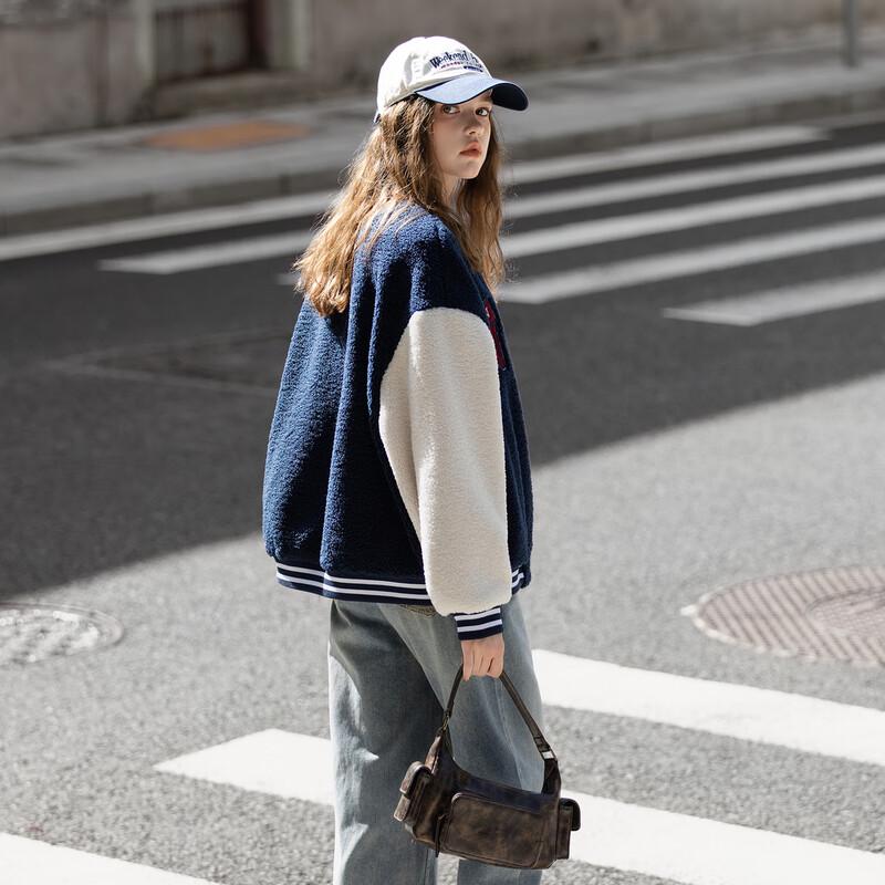 

TonLion Women s Faux Shearling Short Baseball Jacket M