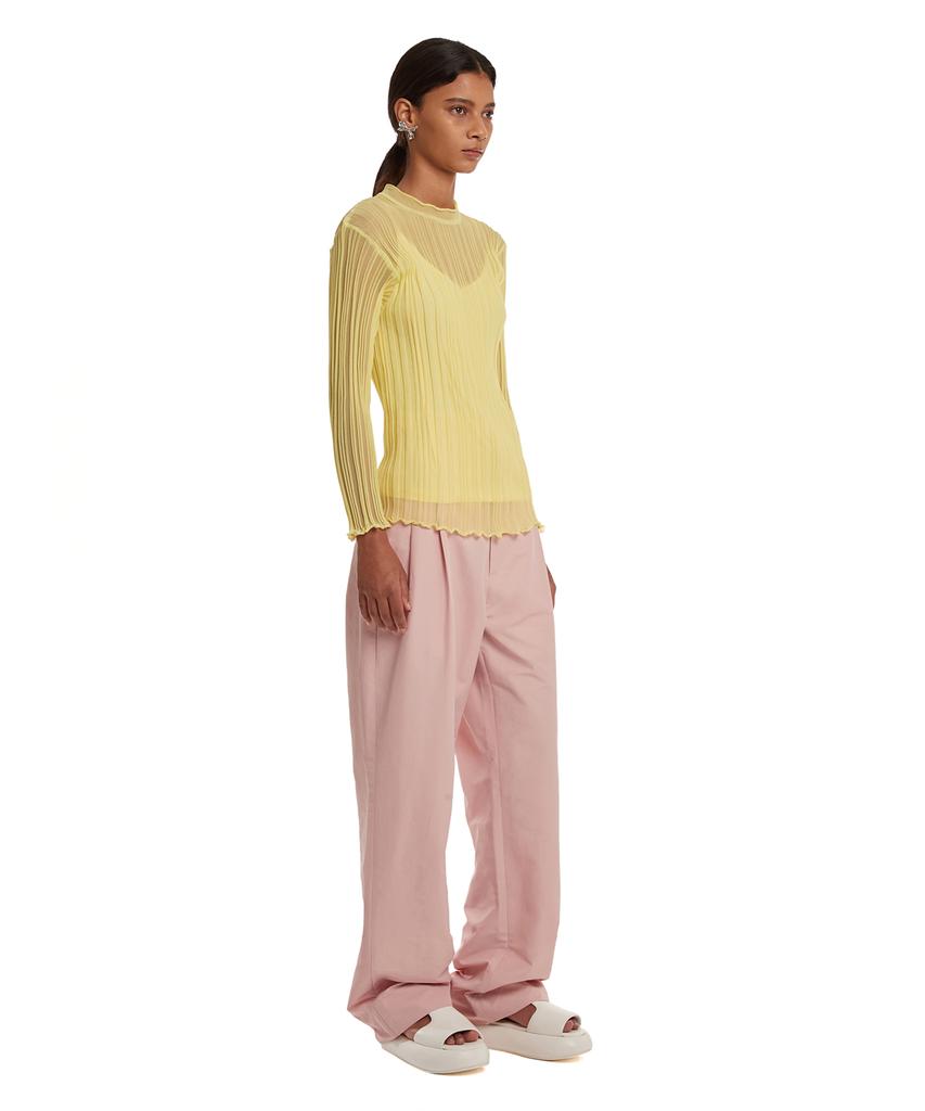 TRUNK PROJECT Semi-Sheer Ribbed-Knit Sweater_Yellow