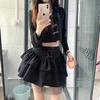 Puffy Cake Skirt: Women's High Waist Y2K Lace-up Slimming Short Skirt (Dark) European & American Style