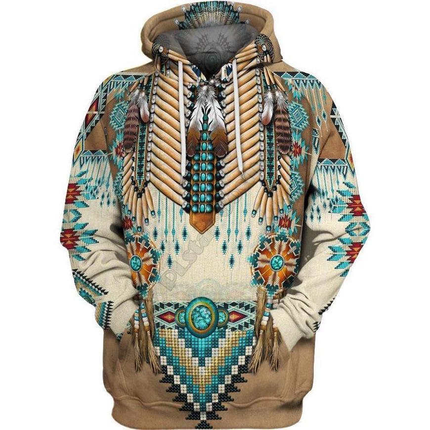 Spring Style Comfortable and Casual Hooded Sweatshirt D Digital Indian Print Pullover Long-sleeved Top
