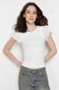 Women's Fashion Blouse Crew Neck Short Black Backless Tie Detailed Ribbed Flexible Knitted Blouse