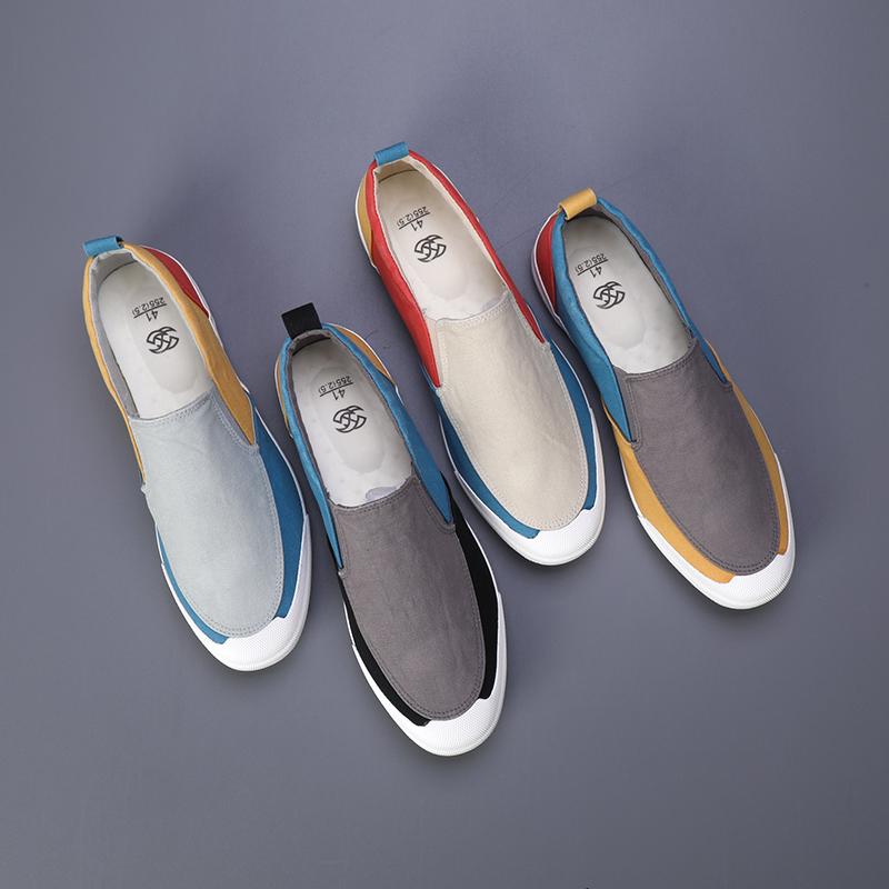 FashionUltra-light Soft Canvas Shoes for Men Color Matching Casual Sneakers Summer Leisure Walk Flat Hand-stitching Man Slip On Loafers