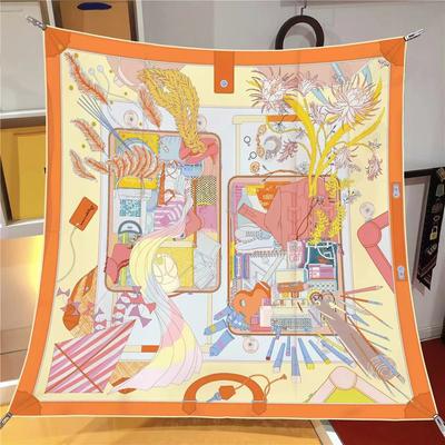 90cm Twill Silk Scarf Lady Shawl Dressing Room Printed Square Scarves Women Hijabs Bandana Foulards Neckerchief for Daily Use