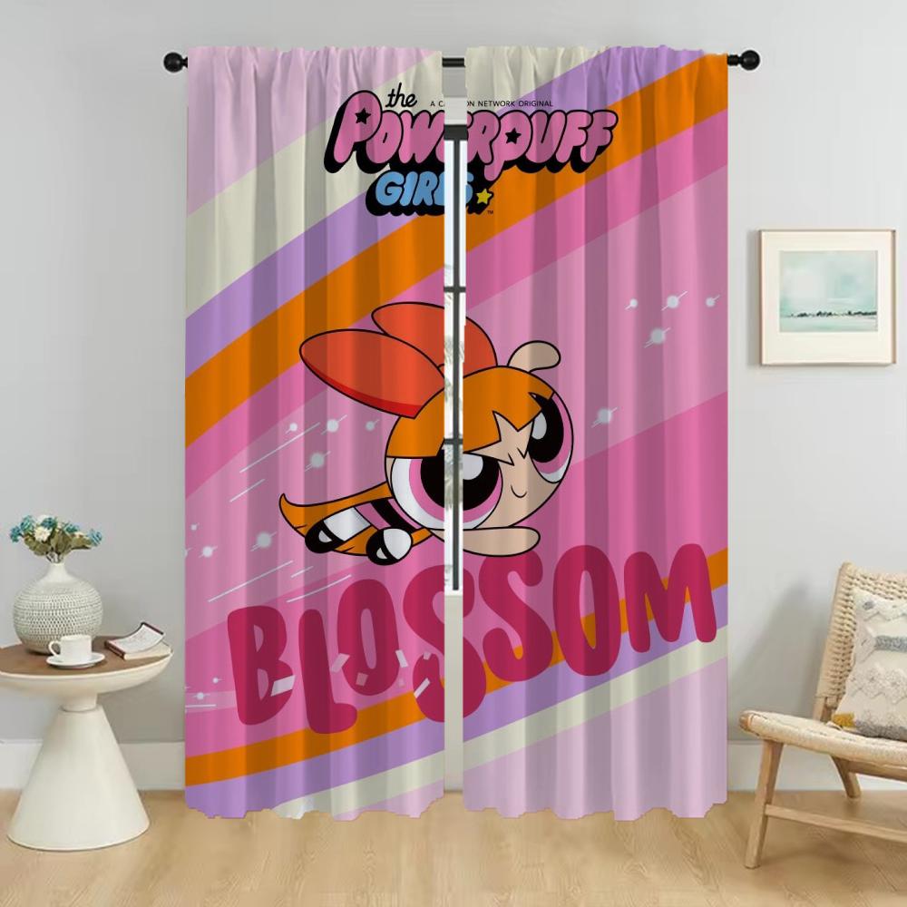 Powerpuffs Zasłona Okienna do Pokoju 2 Panele Zasłony do Sypialni Zasłony do Wnętrza Domu Dekoracja Halloween Przegroda Żaluzje