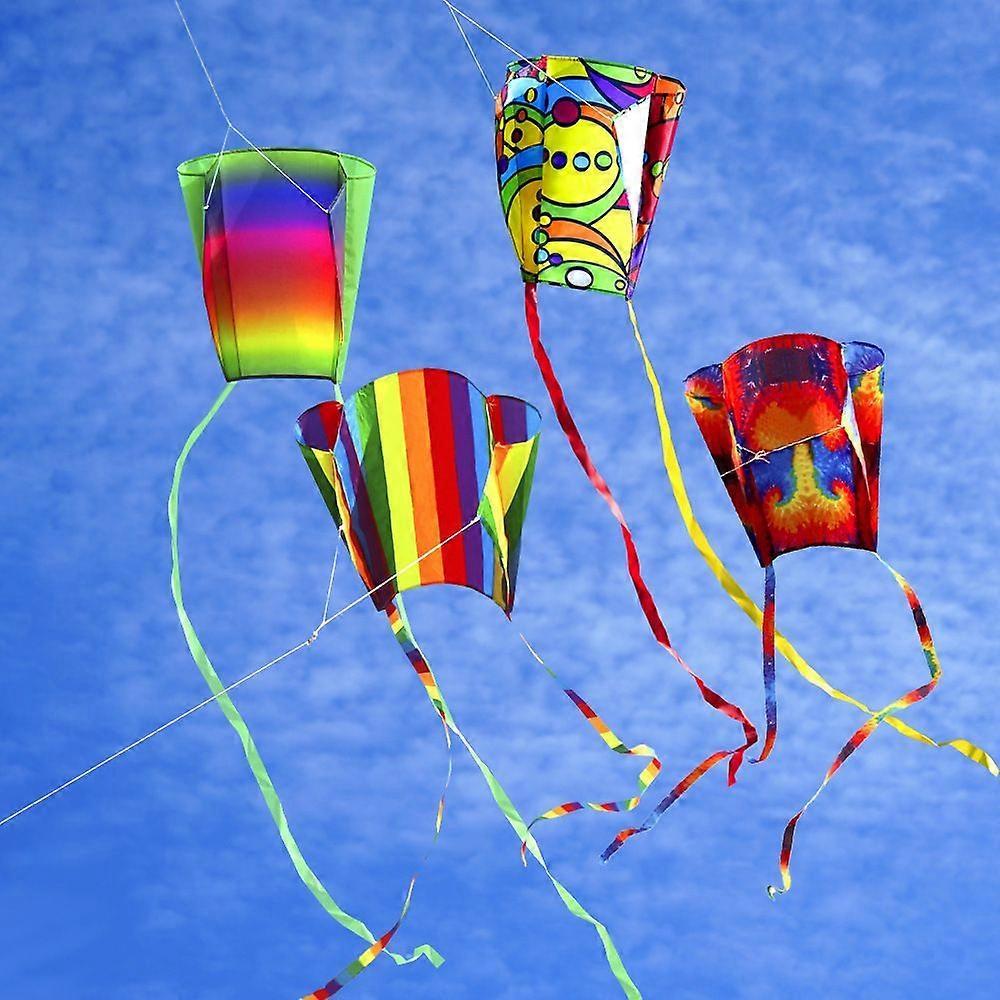 Kites for Kids & Adults, 4pcs Rainbow Small Pocket Kites Set for Beginners, Easy To Fly Small Soft Long Tail Kite Pack for Boys and Girls with Kite St