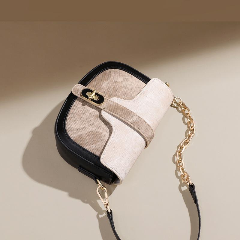 2025 New Autumn Winter Crossbody Bag for Women, Saddle Bag, Color Block Single Shoulder Bag, High-End Small Bag, Underarm Bag, Box Bag