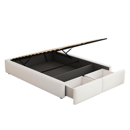 Double Bed 140x200cm Upholstered Bed Platform Without Headboard with Hydraulic Storage And 2 Drawers White