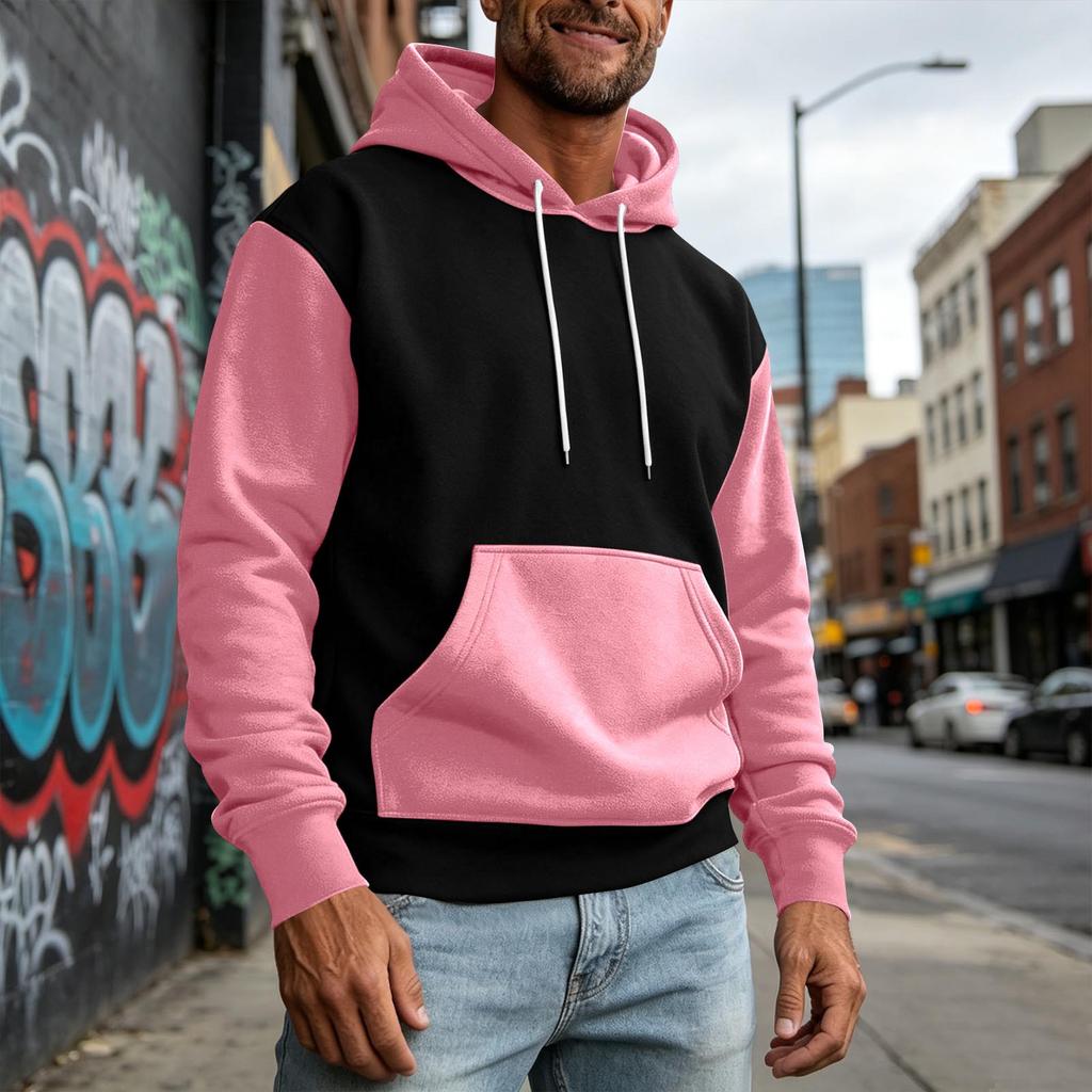 Felpa con cappuccio colorblock da uomo con tasche per un comfort casual e sportivo