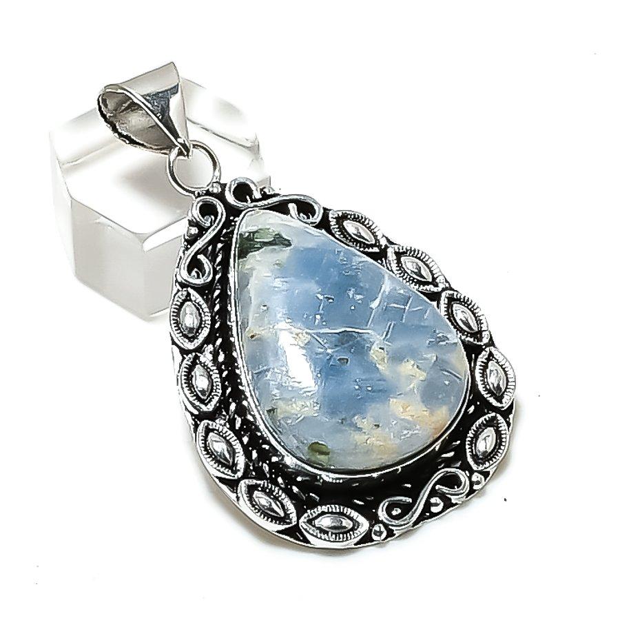 Natural Aquamarine Gemstone Handmade 925 Sterling Silver Pendant 2.17" ETC-14312