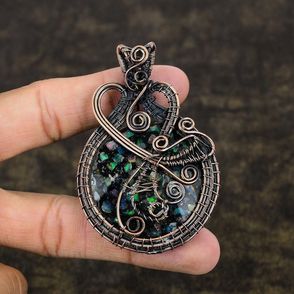 Australian Triplet Opal Handmade Copper Wire Wrap Pendant 2.91" S2j77