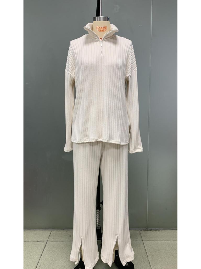 2025 European & American Fall Ribbed Knit Zipper Homewear Two-Piece Set