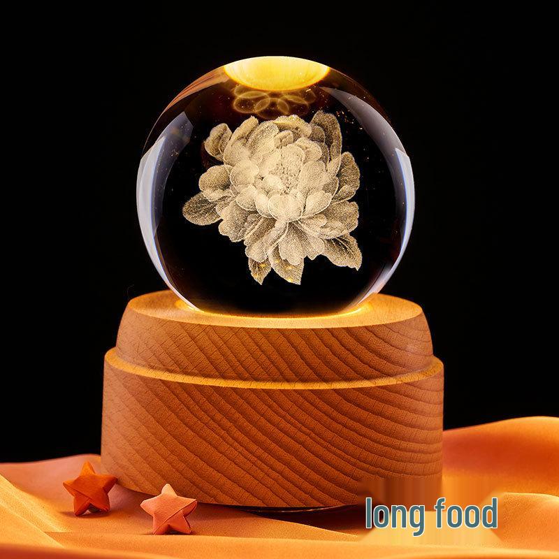 Peony 3D Crystal Ball Night Light - Creative Ornament & Birthday Gift for Qixi Festival