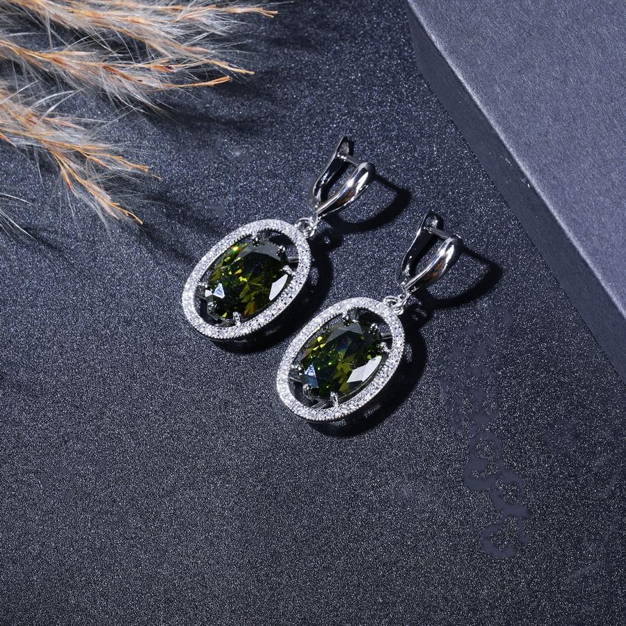 Vintage-Inspired Luxury Olive Green Zircon Jewelry Set - Includes Bracelet, Earrings, Necklace & Ring | Perfect For Weddings