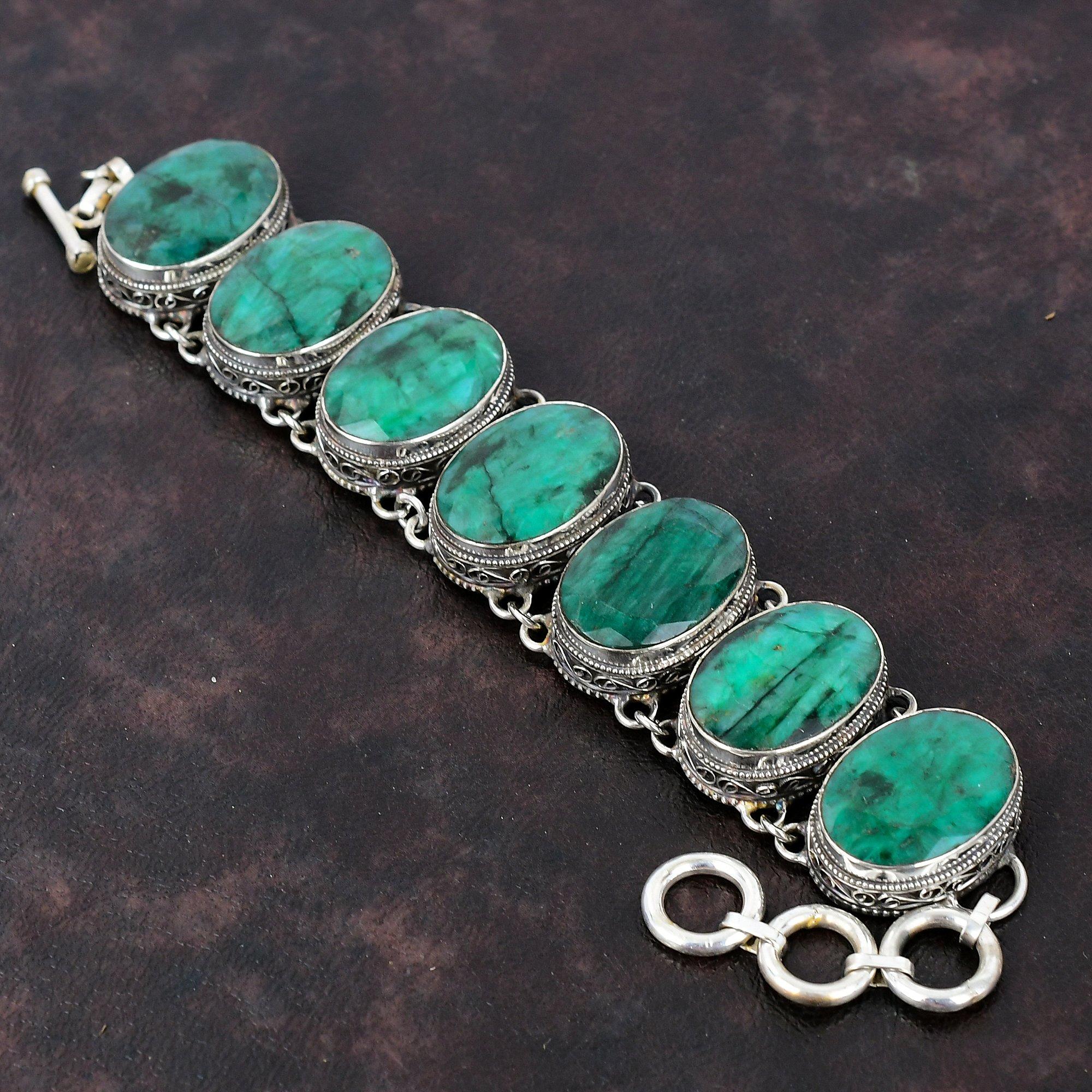 

Граненый Замбийский Изумрудный Браслет Драгоценный Камень Старинные Ювелирные Изделия Браслет Стерлингового Серебра 925 Браслет Ручной Работы Новые Ювелирные Изделия Регулируемый Браслет-Цепочка Adjustable