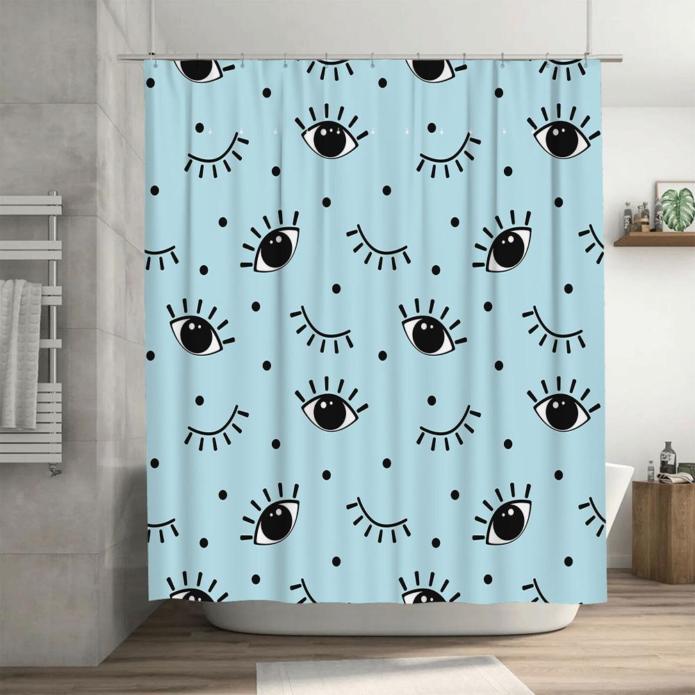 Blue Waterproof Shower Curtain with Black Eyelash Print for Bath Room Decor Modern Home Bathroom Accessories 180X240cm (1 Set On