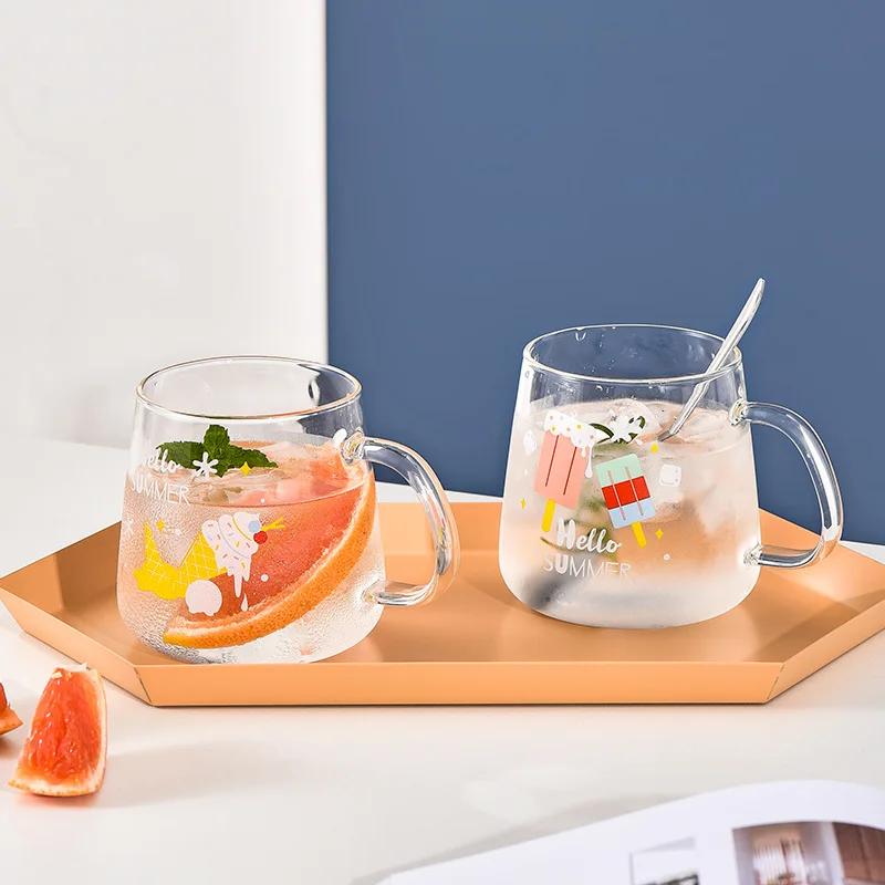 Cartoon Cute Mug High Borosilicate Glass Cups Creative Big Belly Mug with Cover High Temperature Resistant Transparent Water Cup