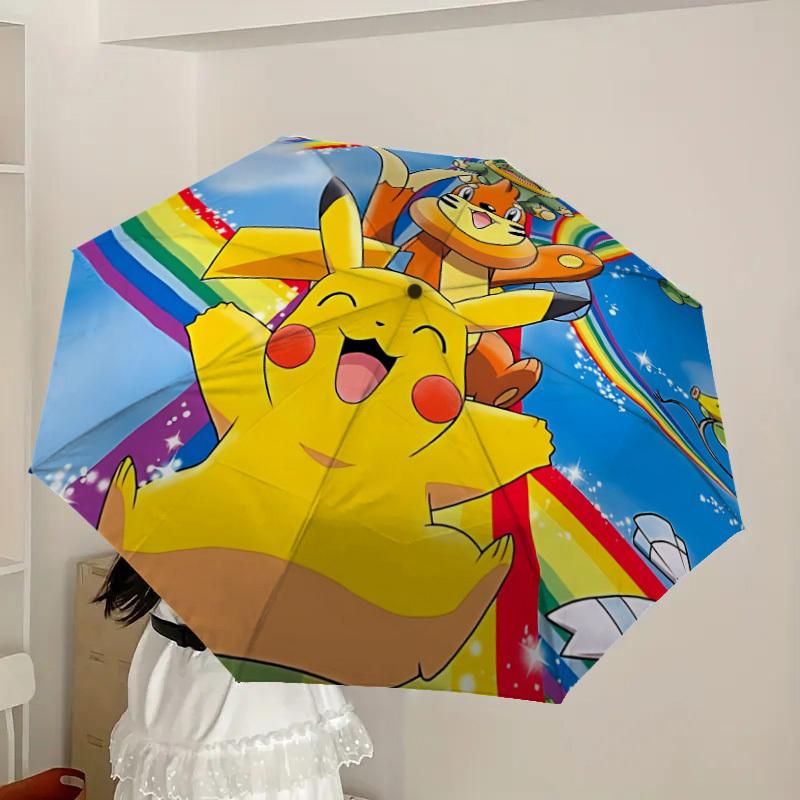 1pc Pokemon Pikachu Automatic Umbrella | Portable Foldable 8-Rib Manual Open, Cute Halloween & Christmas Gift for Outdoor, Casual Accessory, Durable C