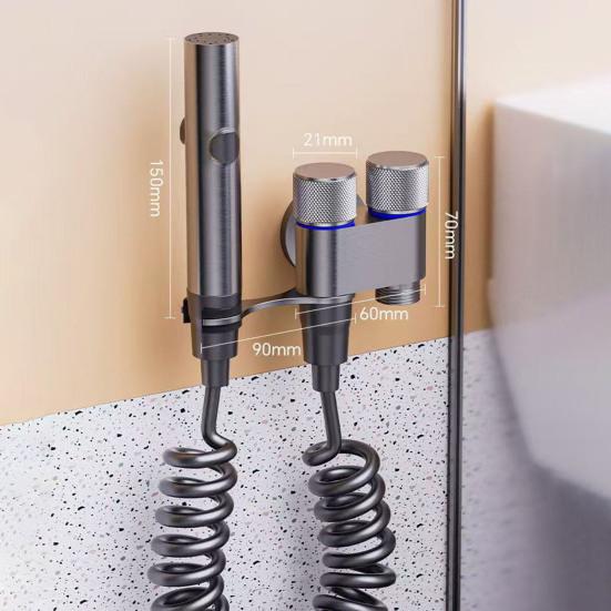 Toilet Sprayer Dual Control Faucet Valve Bidet Flushing Sprayer Kit G1/2 Interface Adjustable Pressure Body Cleaning Basin Sprayer
