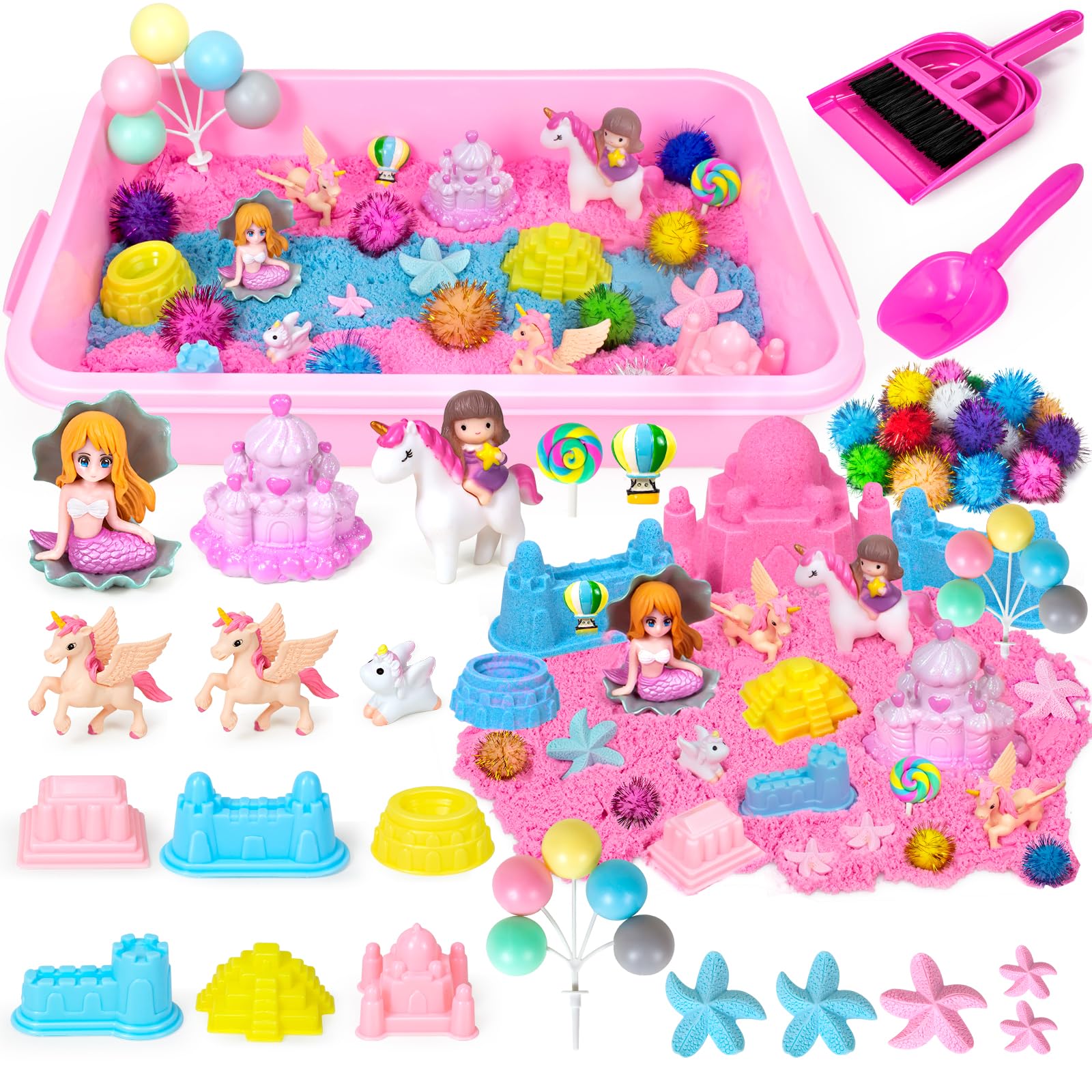

Sand Play Set, Sandbox, Toy Set for Kids, Sand Clay, Storage Box, Sandbox, Indoor/Outdoor Use, Pink Series, DIY Model, Clay, Unicorn, Girl, Birthday,