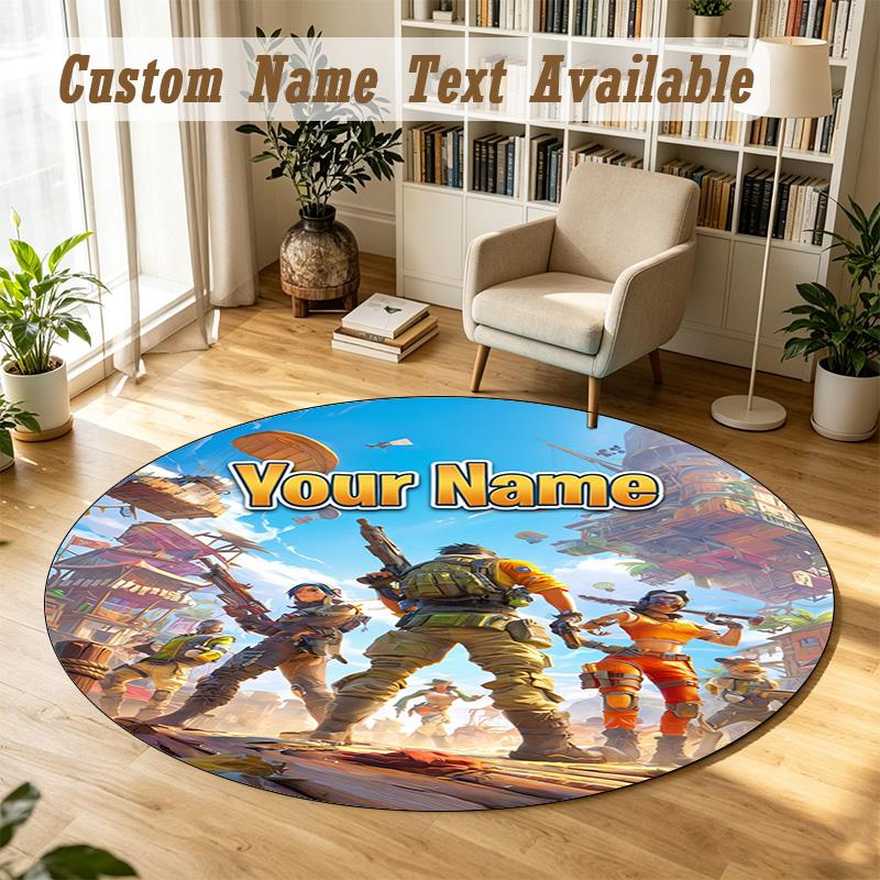 Round Rug Custom NameFortnite Pattern Non Slip Carpet Home Floor Decor