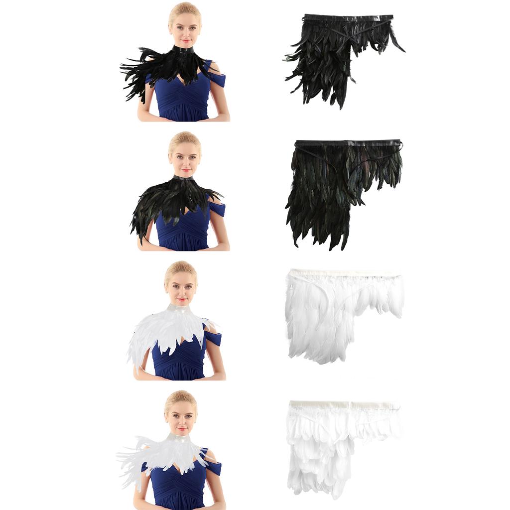 Handmade Feather Shrug Gothic Victorian Natural Feather Cape Shawl Shoulder Wrap Choker Collar for Halloween Costume Party
