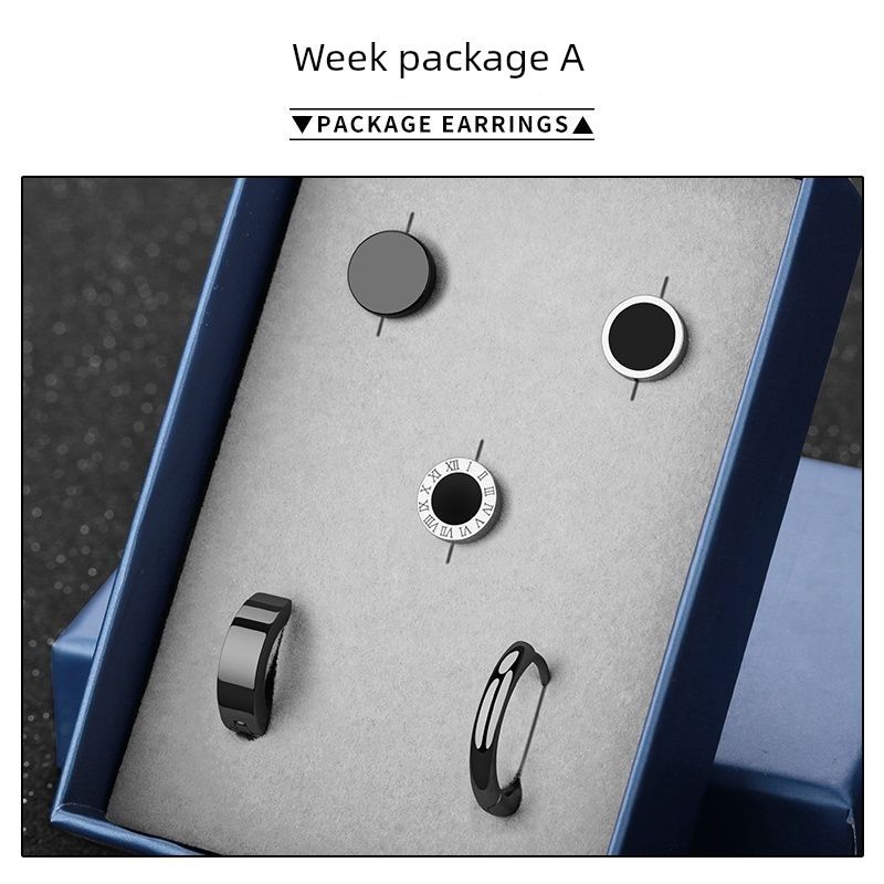 

Trendy Fashion Handsome Style Earrings Men s Titanium Steel Earring Ear Clip Combination Single Cool Suit Creative No Need to Take off Ear Studs T01-[five-piece set A/B/D/G/K]]