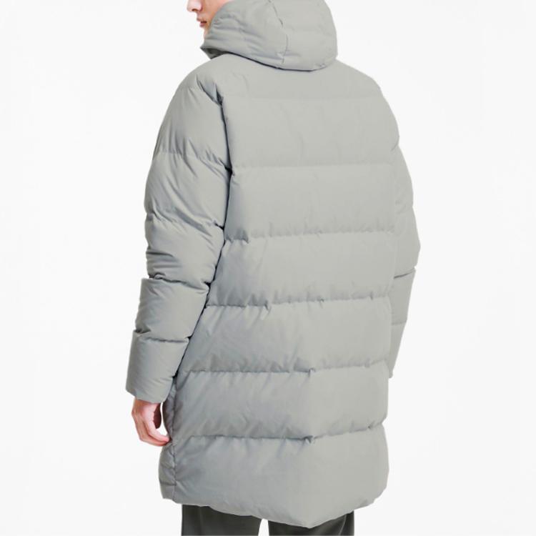 Puma Classics Long Down Kapuzenjacke Mittellang Warme Daunenjacke Herren Oberbekleidung Grau-Grün 599309-49