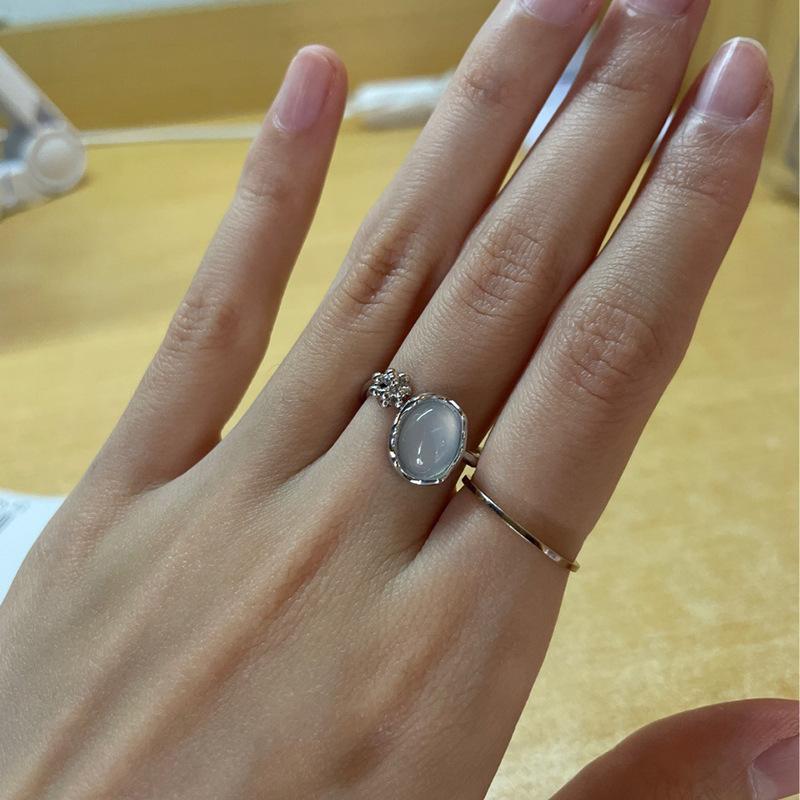 High-End Moonstone Niche Design Cold Wind Set Diamond Zircon Opening French Ring For Women Adjustable opening