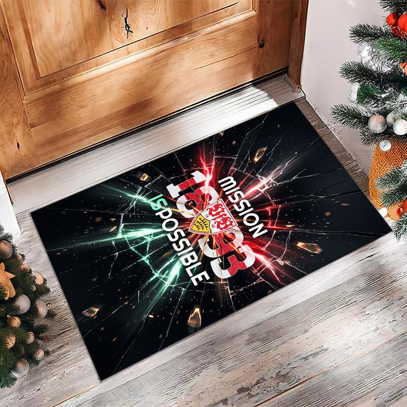 VfB Stuttgart Football Print Crystal Velvet Rug, Comfortable Water Absorbent Non Slip Indoor Floor Carpet