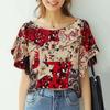 ZANZEA Women Casual Ethnic Print Loose Short Sleeve Blouse