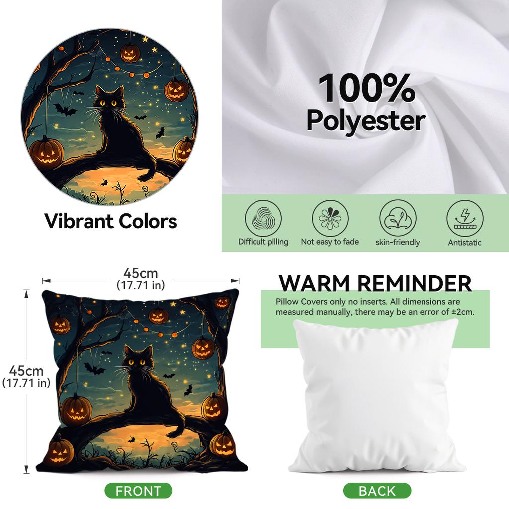 Halloween Black Cat Cushion Pillowcase Printed Polyester 45X45Cm Throw Pillowcover Decorative Sofa Cushion Pillowslip Home Decor